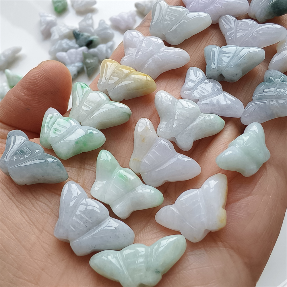 10pcs Natural Certificated Type A 16-24X9-13X4-6mm Green White Burmese Jadeite Butterfly Beads,Myanmar Jadeite Loose Beads,DIY Jewelry Supplies