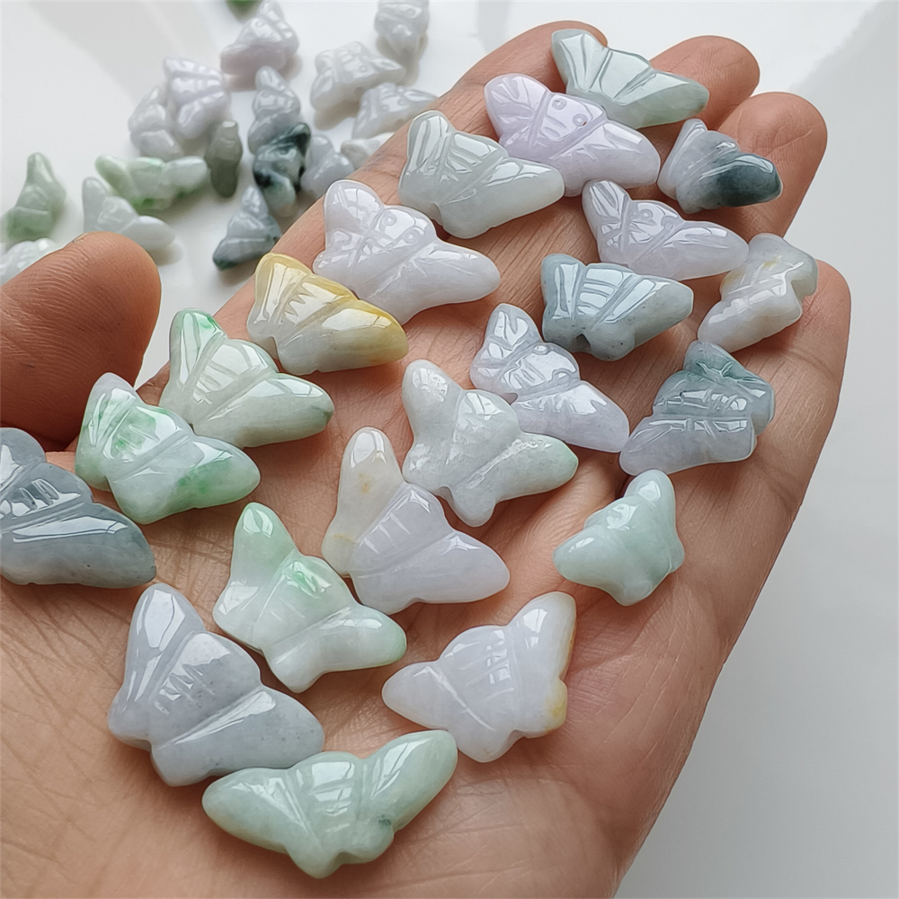 10pcs Natural Certificated Type A 16-24X9-13X4-6mm Green White Burmese Jadeite Butterfly Beads,Myanmar Jadeite Loose Beads,DIY Jewelry Supplies