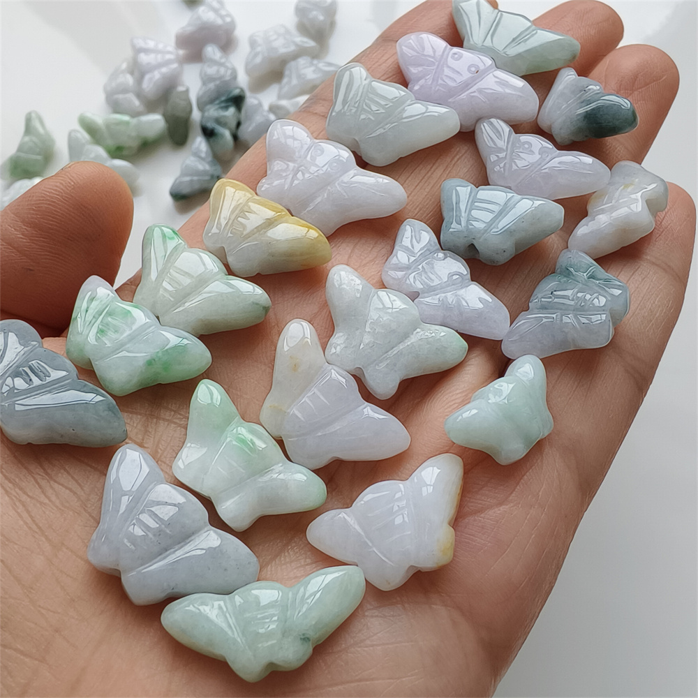 10pcs Natural Certificated Type A 16-24X9-13X4-6mm Green White Burmese Jadeite Butterfly Beads,Myanmar Jadeite Loose Beads,DIY Jewelry Supplies
