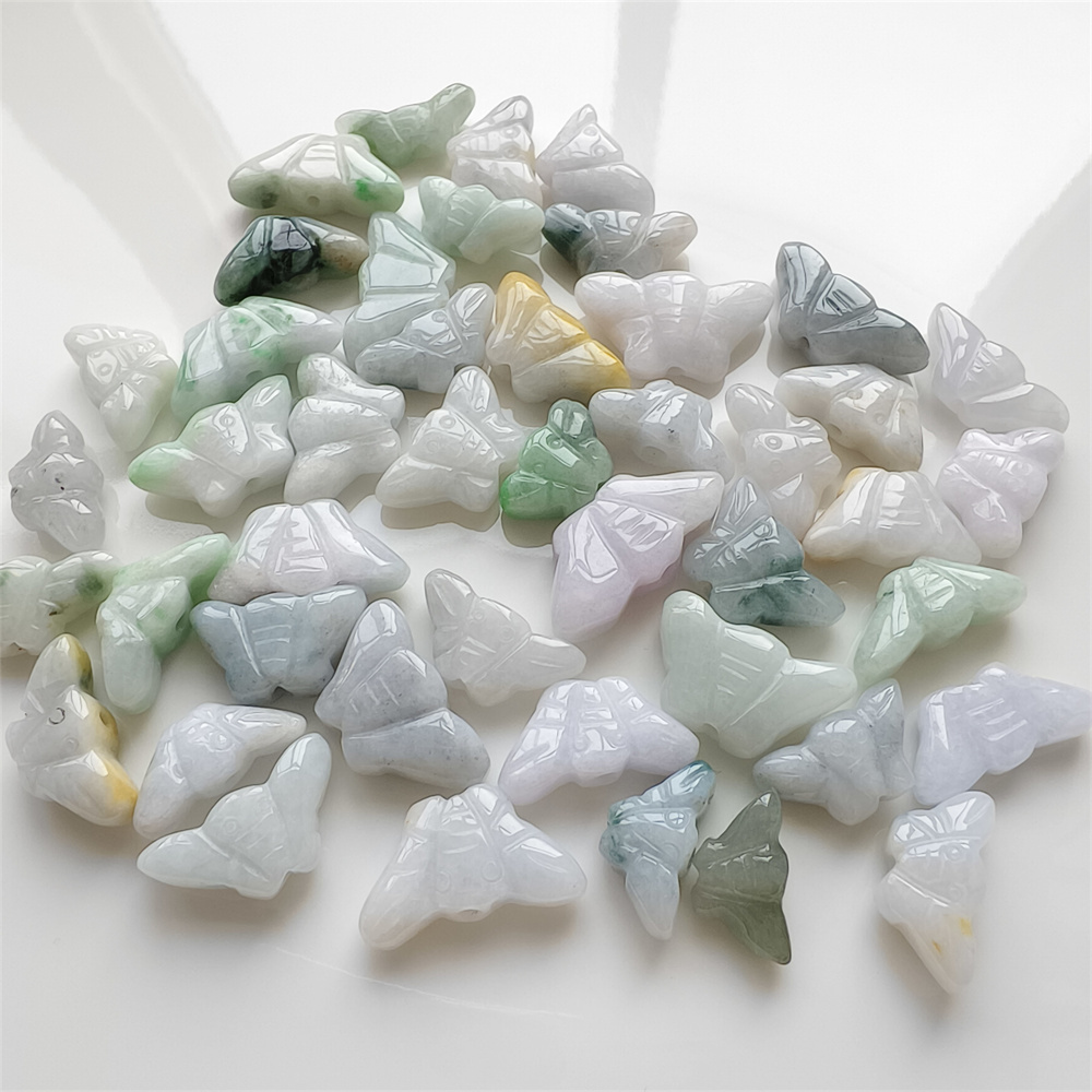 10pcs Natural Certificated Type A 16-24X9-13X4-6mm Green White Burmese Jadeite Butterfly Beads,Myanmar Jadeite Loose Beads,DIY Jewelry Supplies