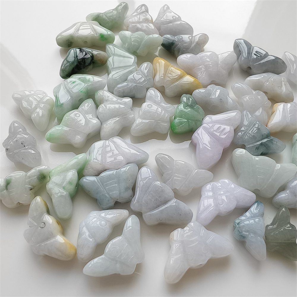 10pcs Natural Certificated Type A 16-24X9-13X4-6mm Green White Burmese Jadeite Butterfly Beads,Myanmar Jadeite Loose Beads,DIY Jewelry Supplies