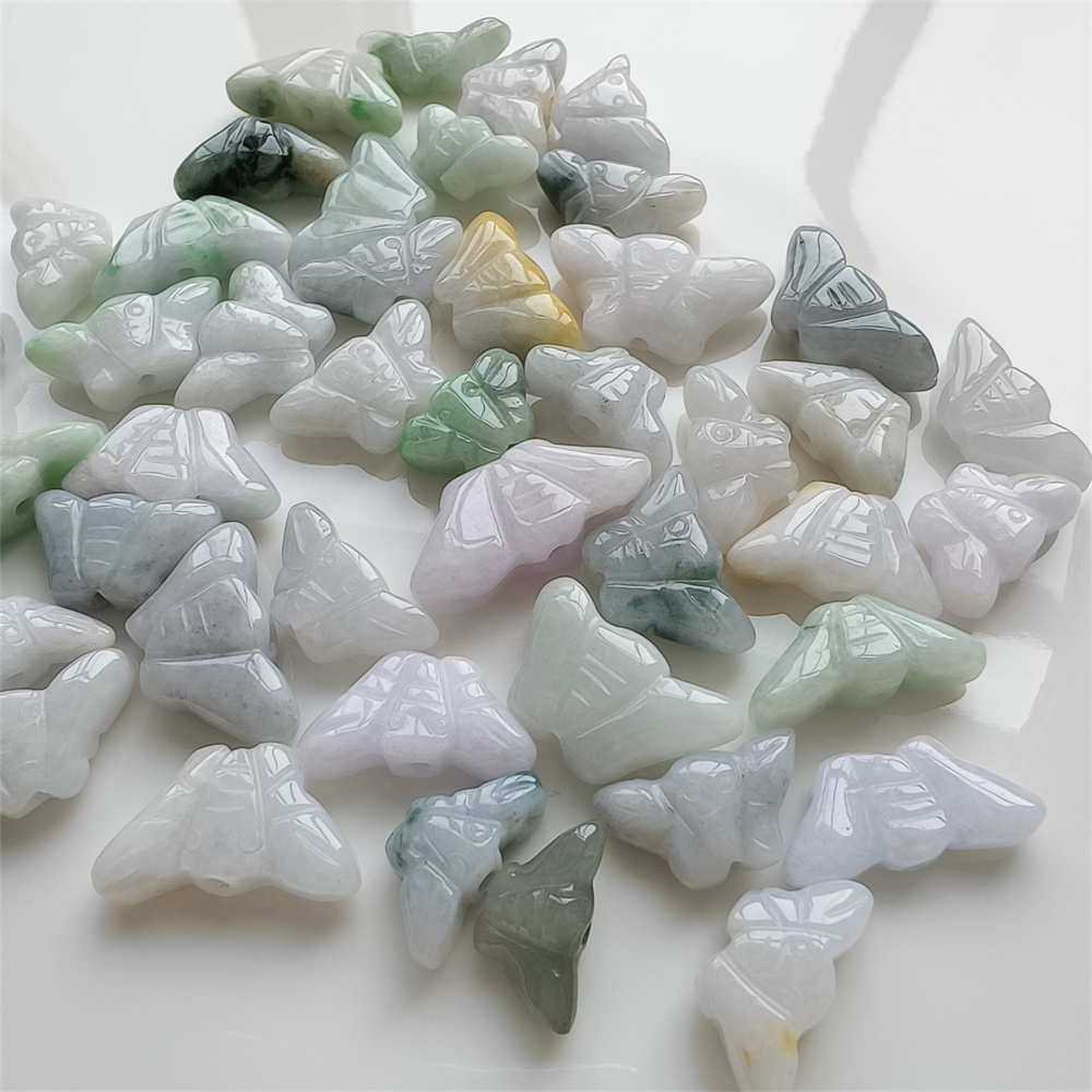 10pcs Natural Certificated Type A 16-24X9-13X4-6mm Green White Burmese Jadeite Butterfly Beads,Myanmar Jadeite Loose Beads,DIY Jewelry Supplies
