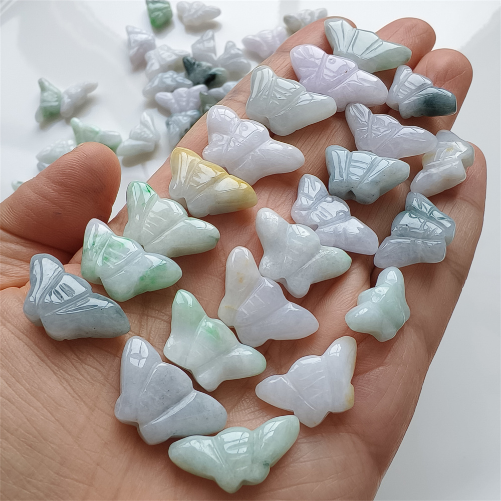 10pcs Natural Certificated Type A 16-24X9-13X4-6mm Green White Burmese Jadeite Butterfly Beads,Myanmar Jadeite Loose Beads,DIY Jewelry Supplies