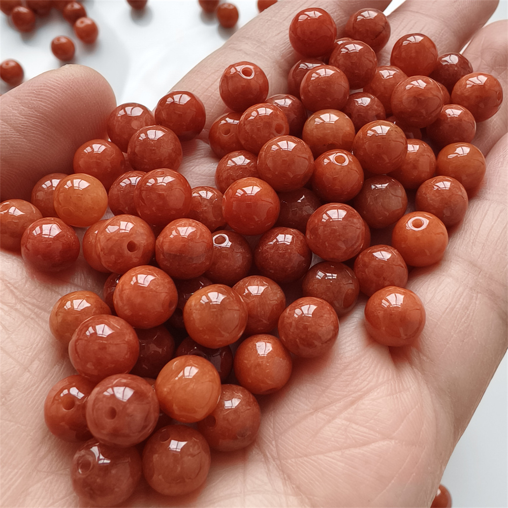 20pcs Natural Red Color Heated 8mm Burmese Jadeite Smooth Round Beads,Burma Jadeite Loose Beads,Myanmar Jadeite Ball Beads,DIY Jewelry Supplies