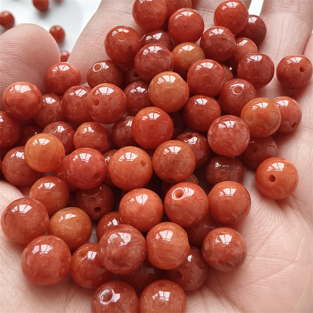 20pcs Natural Red Color Heated 8mm Burmese Jadeite Smooth Round Beads,Burma Jadeite Loose Beads,Myanmar Jadeite Ball Beads,DIY Jewelry Supplies