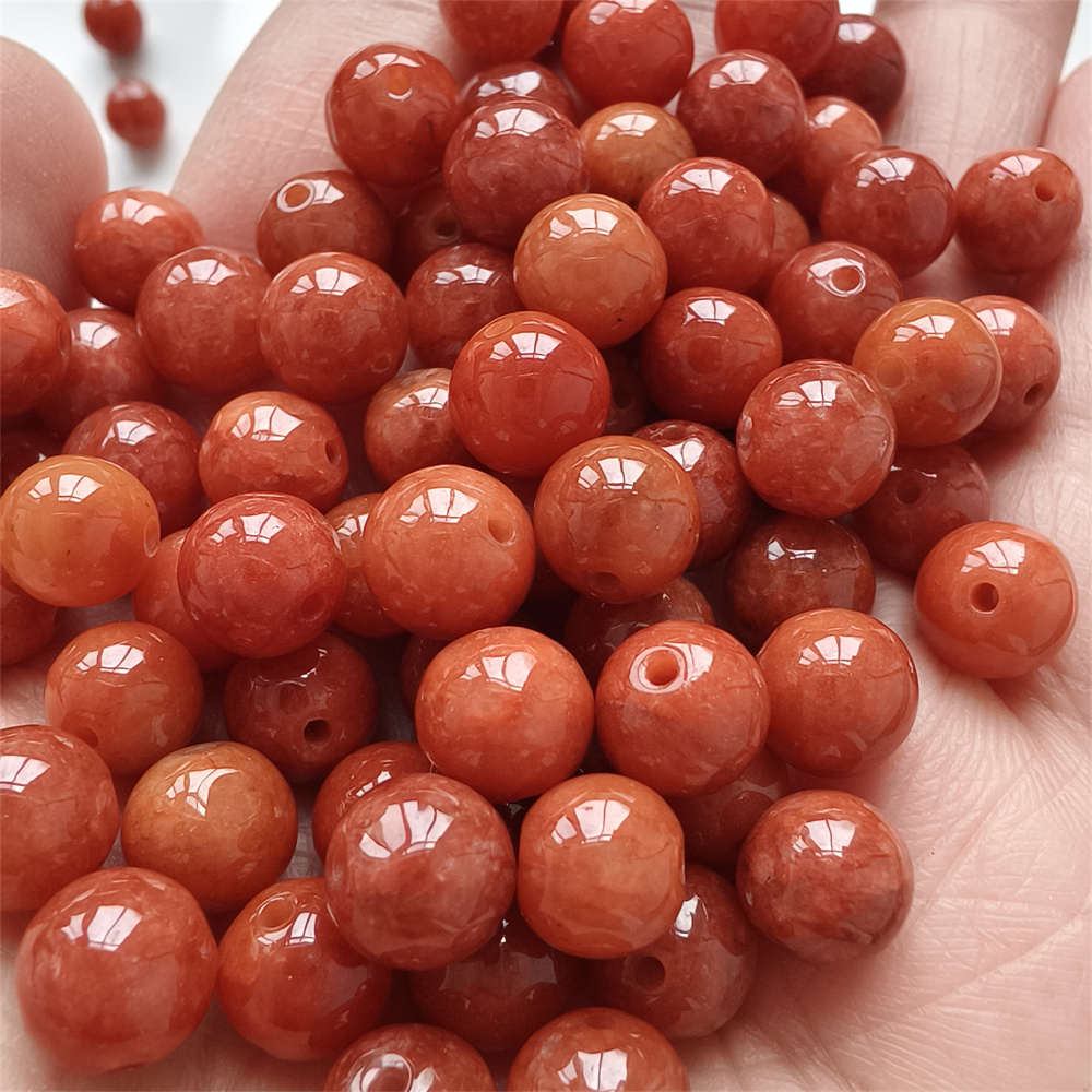 20pcs Natural Red Color Heated 8mm Burmese Jadeite Smooth Round Beads,Burma Jadeite Loose Beads,Myanmar Jadeite Ball Beads,DIY Jewelry Supplies