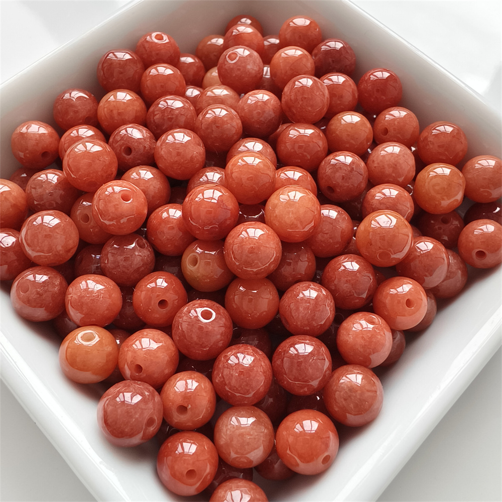 20pcs Natural Red Color Heated 8mm Burmese Jadeite Smooth Round Beads,Burma Jadeite Loose Beads,Myanmar Jadeite Ball Beads,DIY Jewelry Supplies