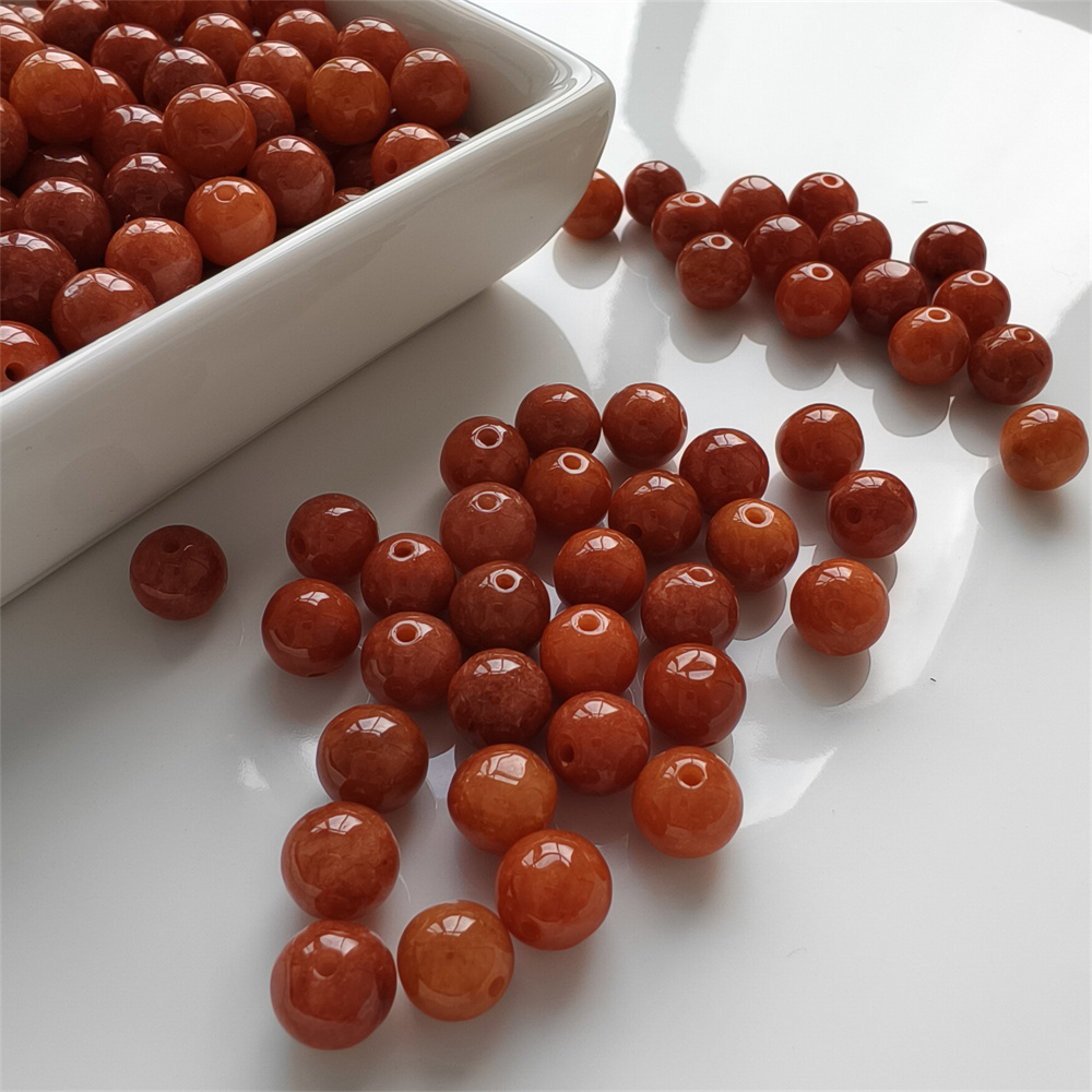 20pcs Natural Red Color Heated 8mm Burmese Jadeite Smooth Round Beads,Burma Jadeite Loose Beads,Myanmar Jadeite Ball Beads,DIY Jewelry Supplies