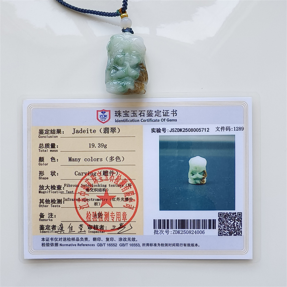 Unique Natural Certificated Type A Untreated 34X23X15mm Green White Brown Watery Burmese Jadeite Baby Buddha Pendant,Double Sided Carved Pendant,DIY Jewelry Supplies