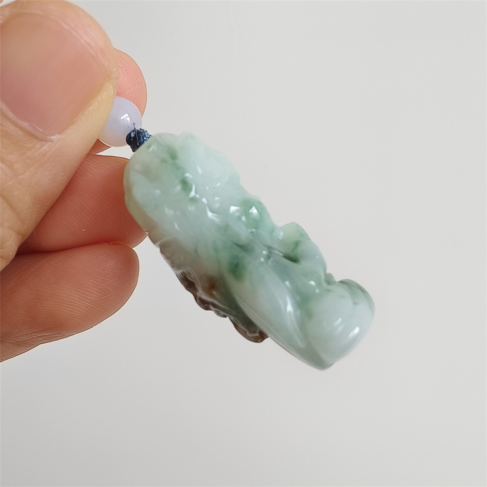 Unique Natural Certificated Type A Untreated 34X23X15mm Green White Brown Watery Burmese Jadeite Baby Buddha Pendant,Double Sided Carved Pendant,DIY Jewelry Supplies