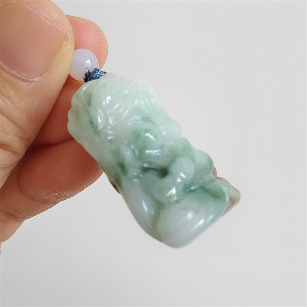 Unique Natural Certificated Type A Untreated 34X23X15mm Green White Brown Watery Burmese Jadeite Baby Buddha Pendant,Double Sided Carved Pendant,DIY Jewelry Supplies