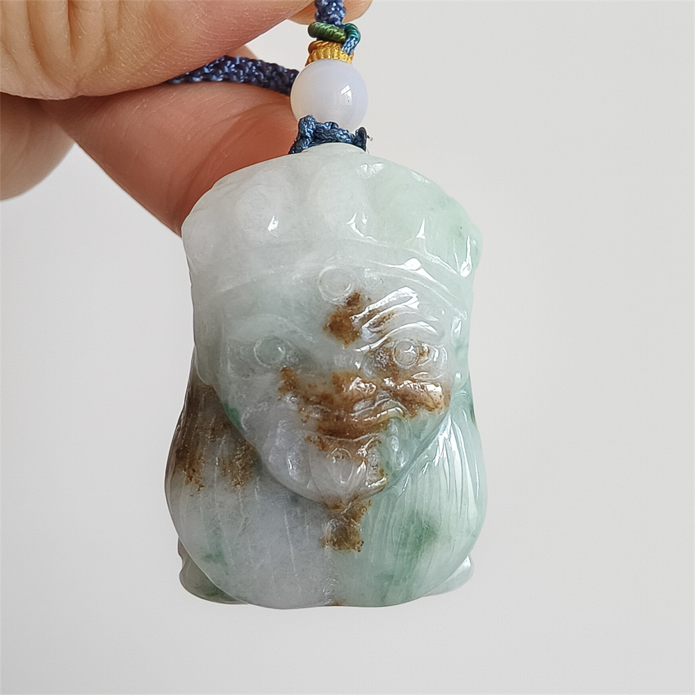 Unique Natural Certificated Type A Untreated 34X23X15mm Green White Brown Watery Burmese Jadeite Baby Buddha Pendant,Double Sided Carved Pendant,DIY Jewelry Supplies