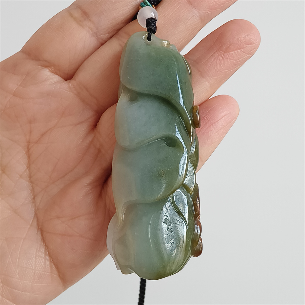 Natural Certificated Type A Untreated 67X26X12mm Green White And Yellow Burmese Jadeite Irregular Pendant With Nine Tailed Fox Carved,Burmese Jadeite Pendant Necklace
