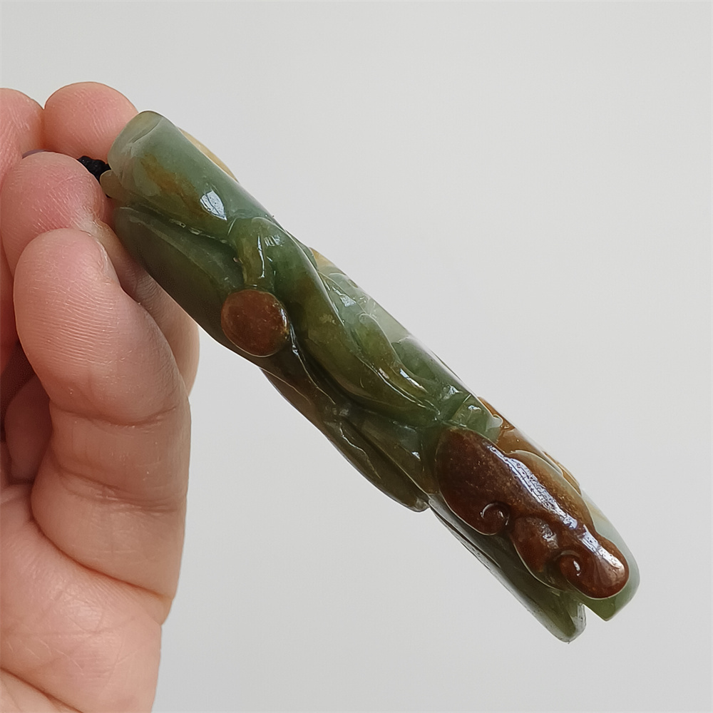 Natural Certificated Type A Untreated 67X26X12mm Green White And Yellow Burmese Jadeite Irregular Pendant With Nine Tailed Fox Carved,Burmese Jadeite Pendant Necklace