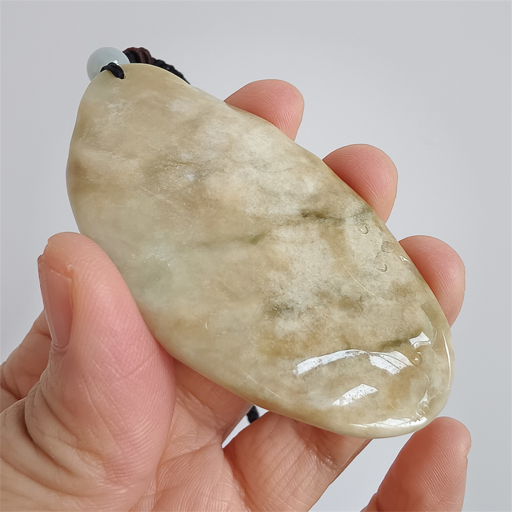 Unique Certificated Natural Type A Untreated 72X39X8mm Yellow White Burmese Jadeite Oval Pendant With Qilin Carved,Amulet Pendant Necklace
