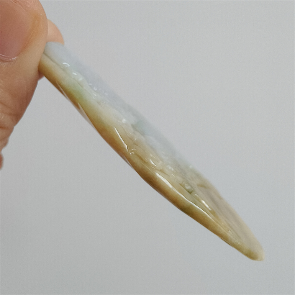 Unique Certificated Natural Type A Untreated 72X39X8mm Yellow White Burmese Jadeite Oval Pendant With Qilin Carved,Amulet Pendant Necklace