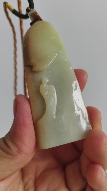 Unique Certificated Natural Type A Untreated 69X29X11mm Yellow Light Green Burmese Jadeite Irregular Pendant With 悟道 Carved,Amulet Pendant Necklace