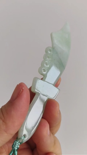 Unique Certificated Natural Type A Untreated 103X21X5mm Green Burmese Jadeite Filigree Broadsword Pendant Necklace,Myanmar Jadeite Pendant Necklace