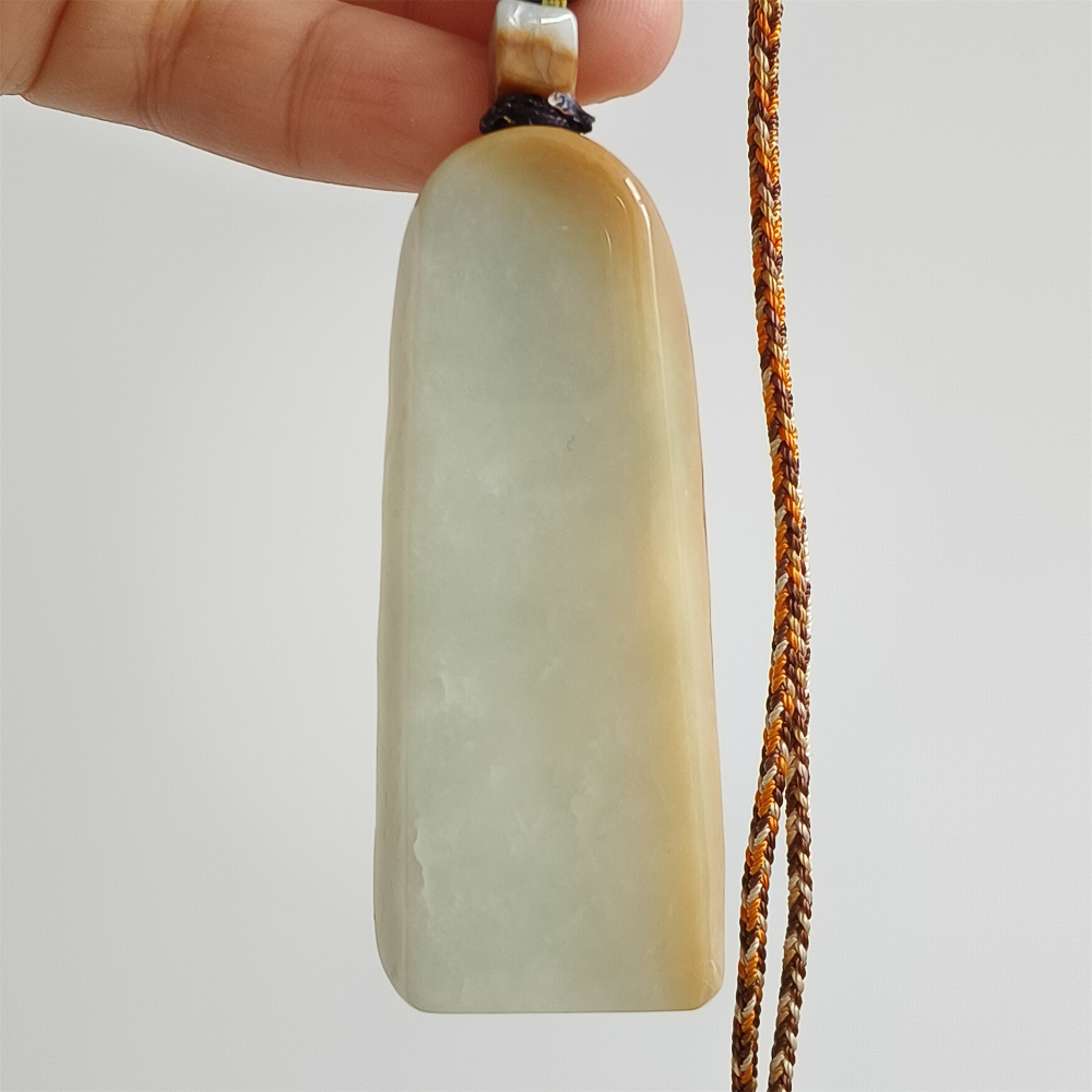 Unique Certificated Natural Type A Untreated 69X29X11mm Yellow Light Green Burmese Jadeite Irregular Pendant With 悟道 Carved,Amulet Pendant Necklace