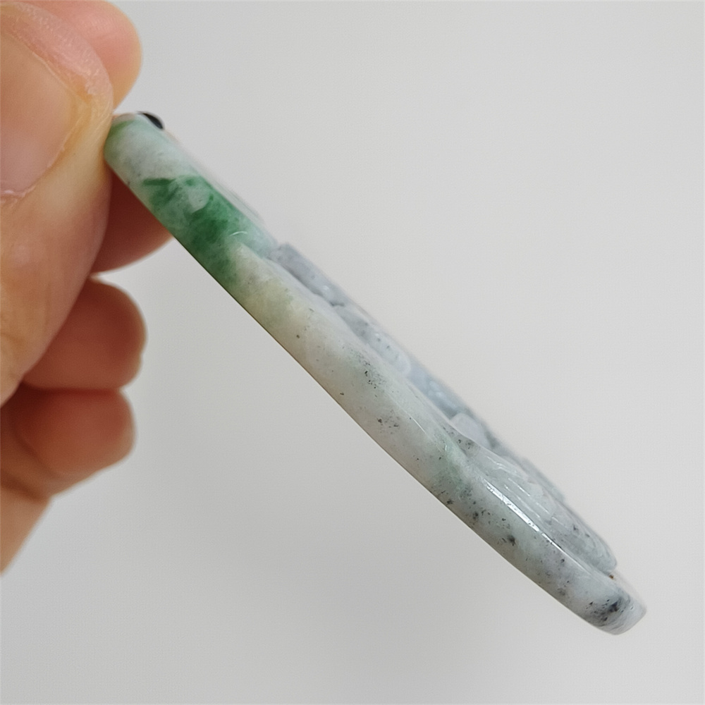 Unique Certificated Natural Type A Untreated 61X37X5mm Gray Green Burmese Jadeite Teardrop Pendant With Phoenix Carved,Amulet Pendant Necklace