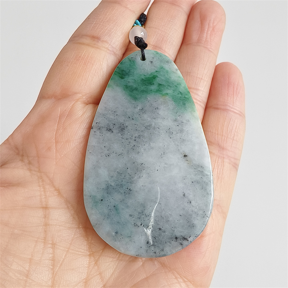 Unique Certificated Natural Type A Untreated 61X37X5mm Gray Green Burmese Jadeite Teardrop Pendant With Phoenix Carved,Amulet Pendant Necklace
