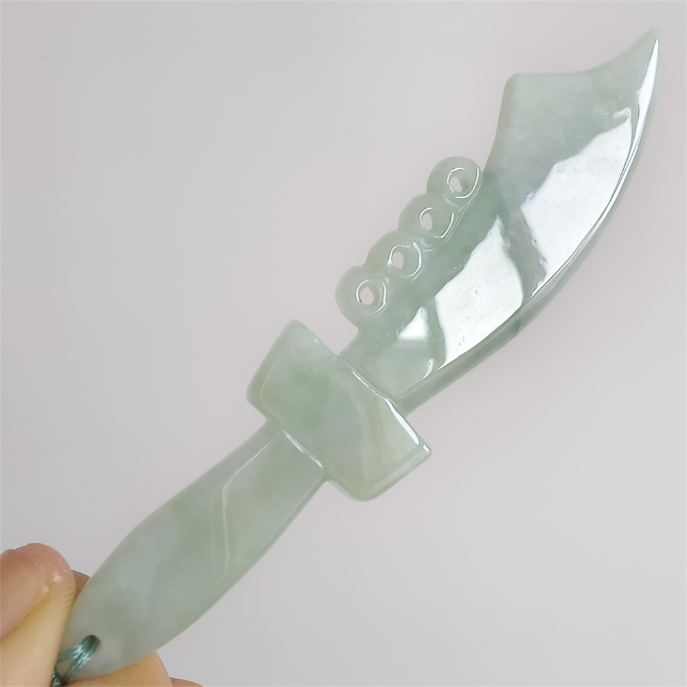 Unique Certificated Natural Type A Untreated 103X21X5mm Green Burmese Jadeite Filigree Broadsword Pendant Necklace,Myanmar Jadeite Pendant Necklace