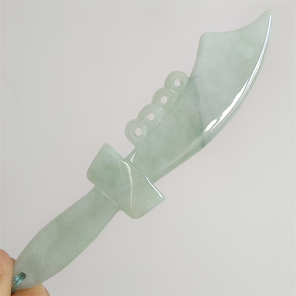 Unique Certificated Natural Type A Untreated 103X21X5mm Green Burmese Jadeite Filigree Broadsword Pendant Necklace,Myanmar Jadeite Pendant Necklace