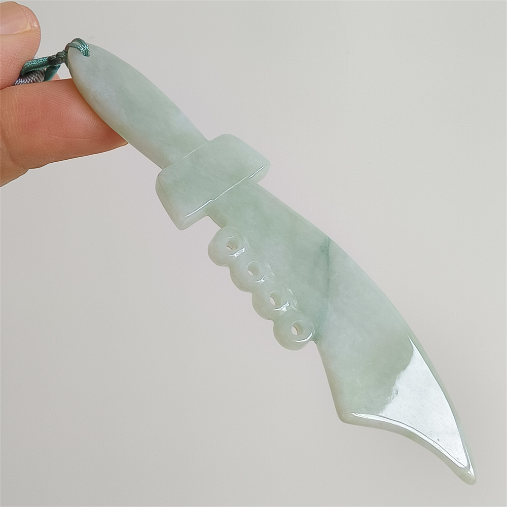 Unique Certificated Natural Type A Untreated 103X21X5mm Green Burmese Jadeite Filigree Broadsword Pendant Necklace,Myanmar Jadeite Pendant Necklace