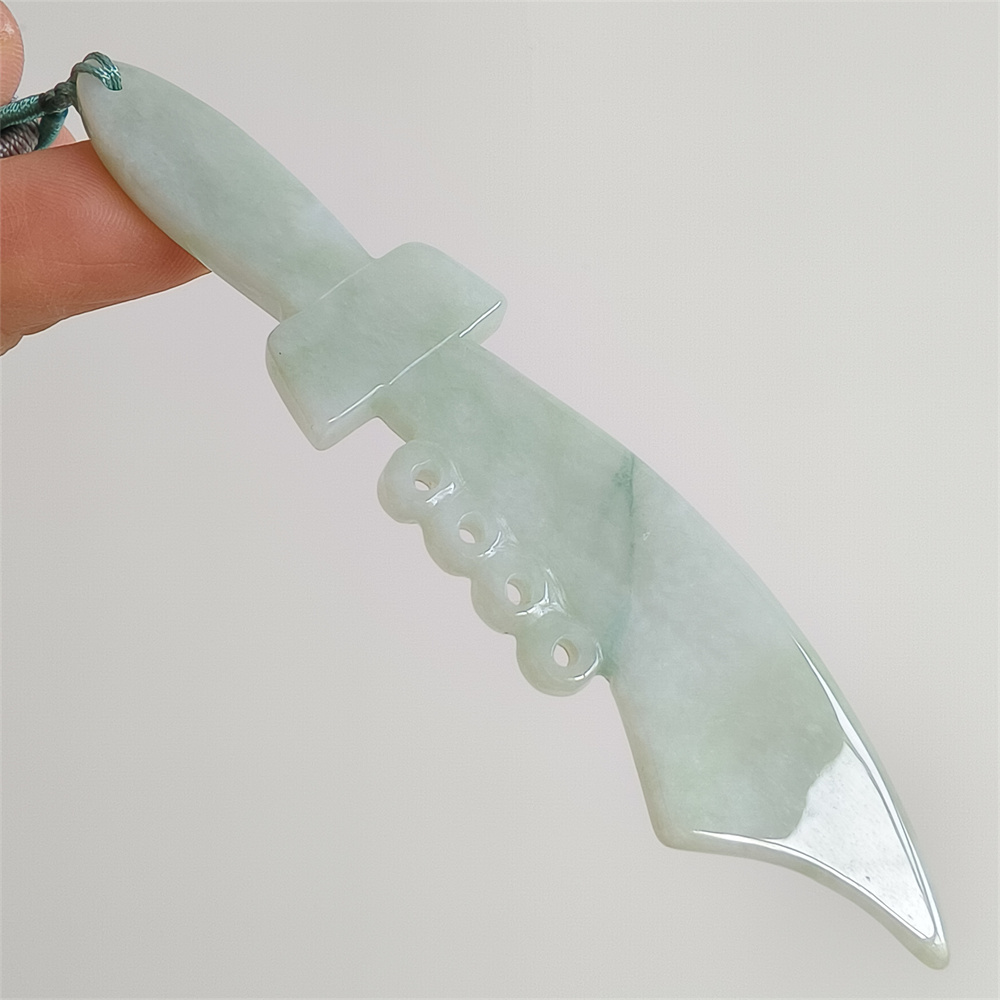 Unique Certificated Natural Type A Untreated 103X21X5mm Green Burmese Jadeite Filigree Broadsword Pendant Necklace,Myanmar Jadeite Pendant Necklace