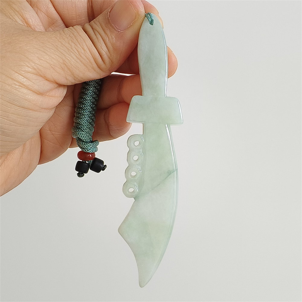 Unique Certificated Natural Type A Untreated 103X21X5mm Green Burmese Jadeite Filigree Broadsword Pendant Necklace,Myanmar Jadeite Pendant Necklace