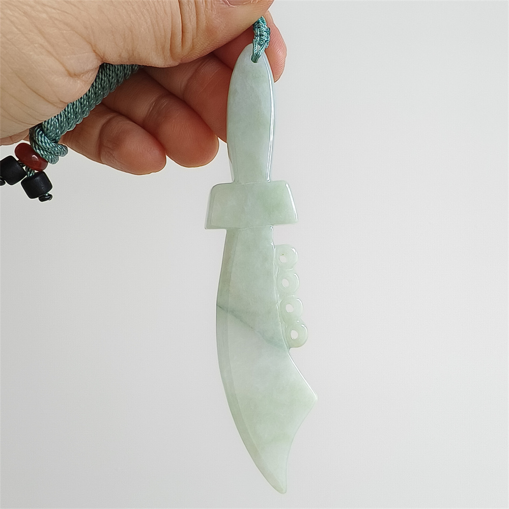 Unique Certificated Natural Type A Untreated 103X21X5mm Green Burmese Jadeite Filigree Broadsword Pendant Necklace,Myanmar Jadeite Pendant Necklace