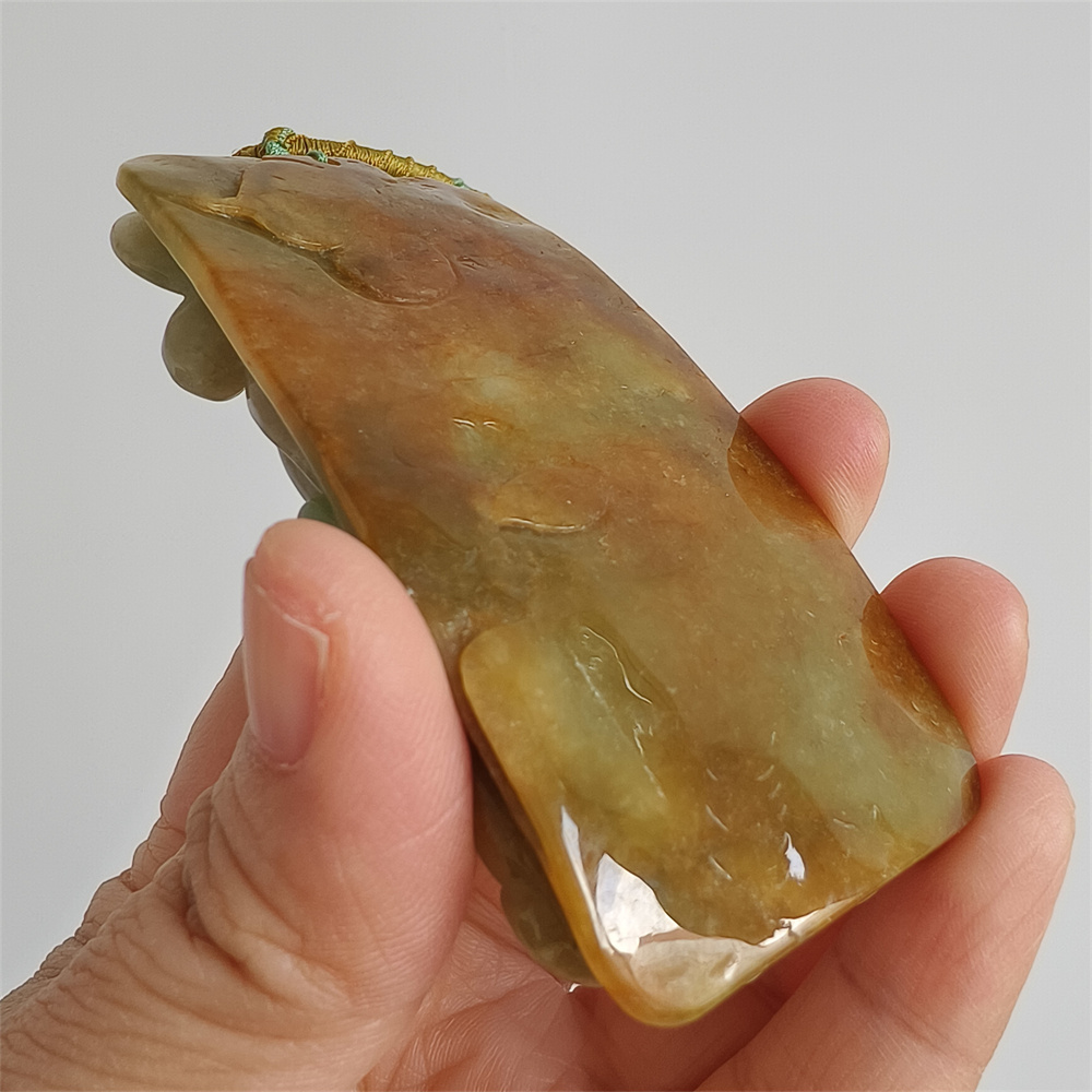 Unique Certificated Natural Type A Untreated 82X43X13mm Yellow Green Burmese Jadeite Rectangle Pendant With Lotus Carved,悟道Pendant Necklace