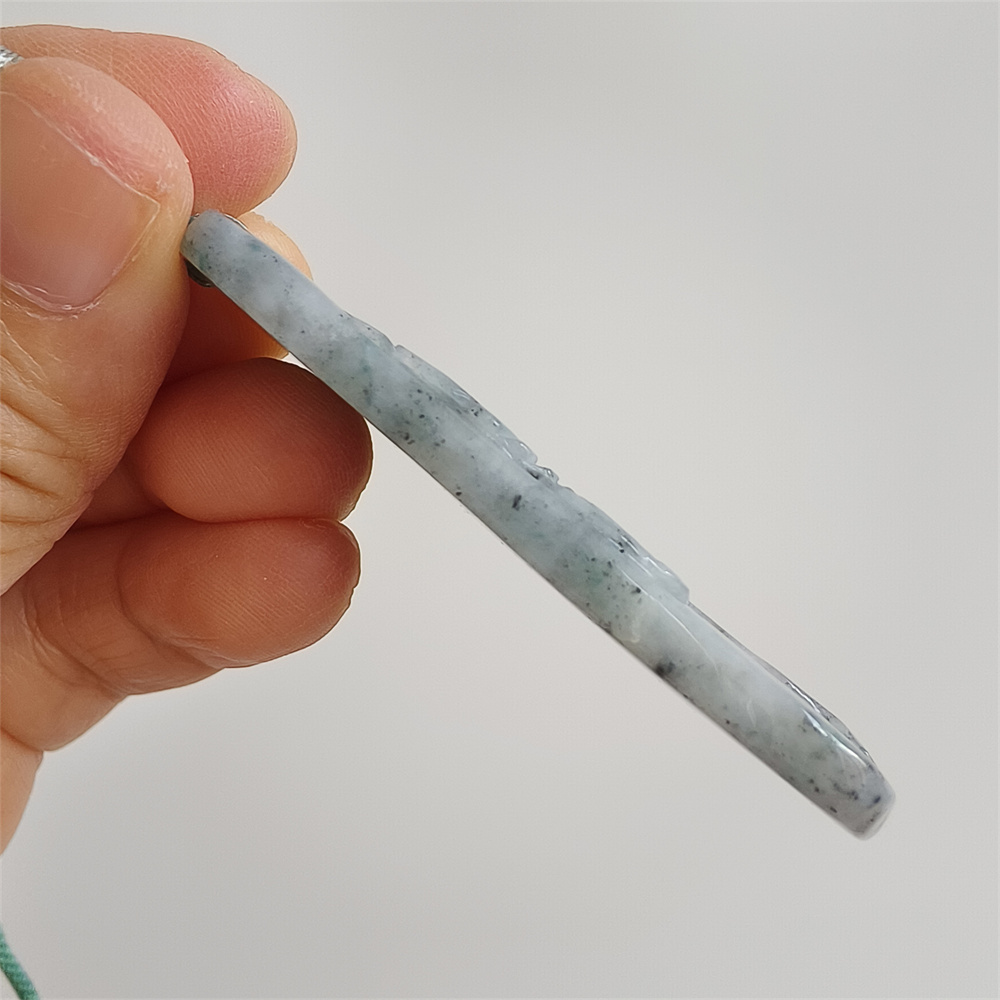 Unique Certificated Natural Type A Untreated 61X40X5mm Gray Green Burmese Jadeite Trapezoid Pendant With Bird And Fish Carved,Amulet Pendant Pendant