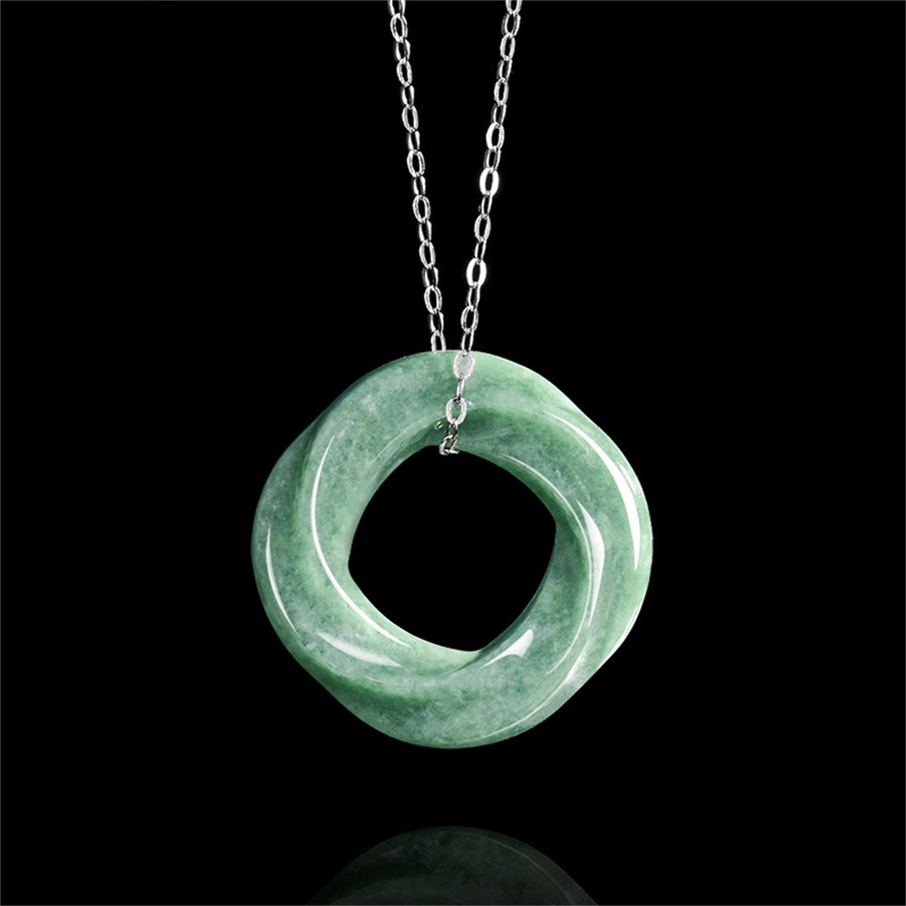 Unique Certificated Natural Type A Untreated 19.5-25mm Bean Green Burmese Jadeite Round Rings Pendant ,Myanmar Jadeite Pendant