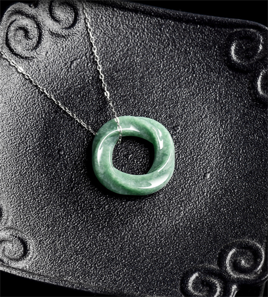 Unique Certificated Natural Type A Untreated 19.5-25mm Bean Green Burmese Jadeite Round Rings Pendant ,Myanmar Jadeite Pendant