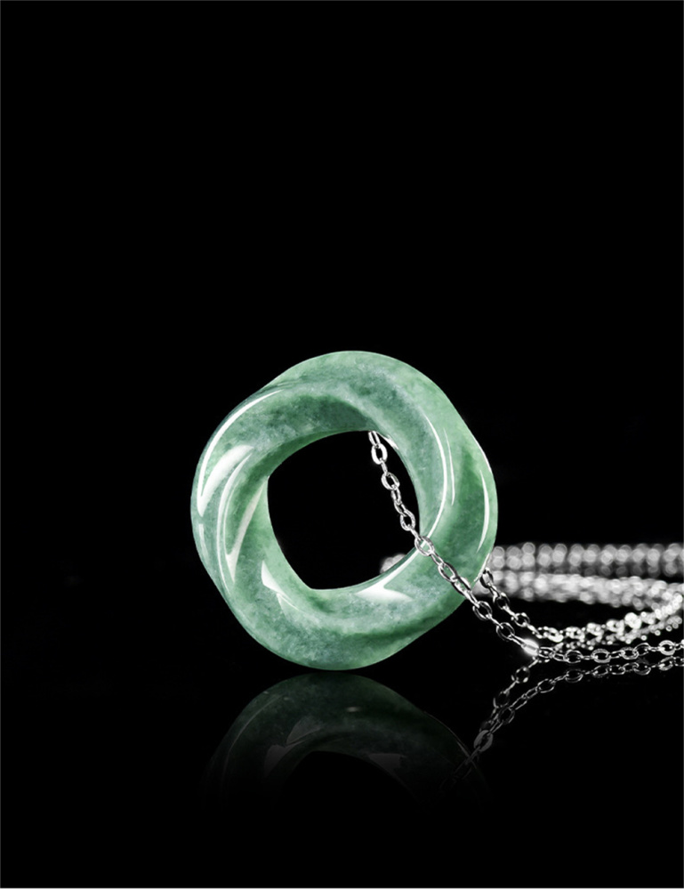Unique Certificated Natural Type A Untreated 19.5-25mm Bean Green Burmese Jadeite Round Rings Pendant ,Myanmar Jadeite Pendant