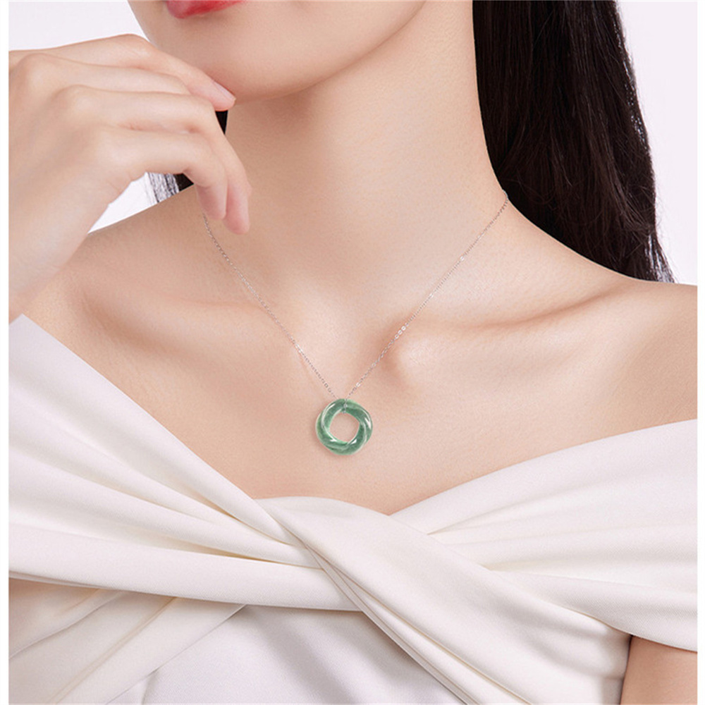 Unique Certificated Natural Type A Untreated 19.5-25mm Bean Green Burmese Jadeite Round Rings Pendant ,Myanmar Jadeite Pendant