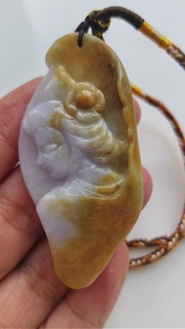 Unique Certificated Natural Hand Carved Yellow Color Heated 64X31X7mm Burmese Jadeite Irregular Pendant With Beauty's Head Carved,Yellow White Jadeite Pendant Necklace