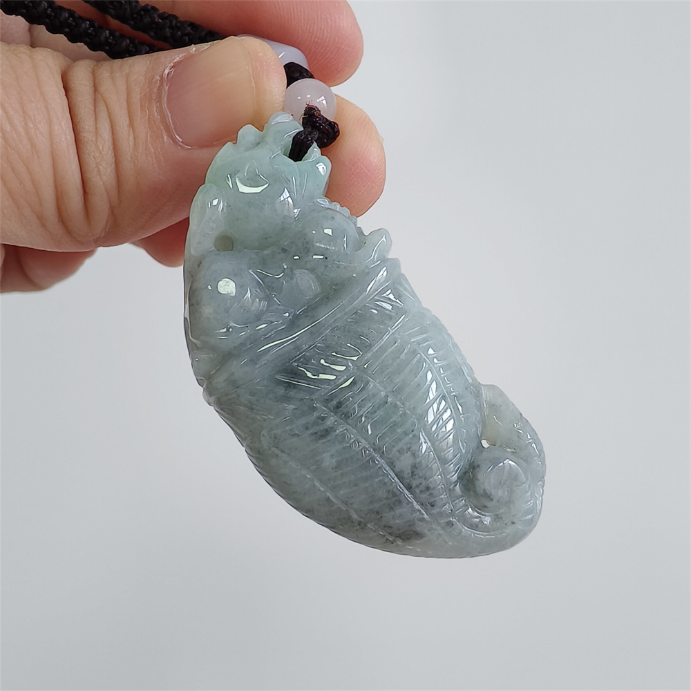 Unique Certificated Natural Type A Untreated 50X24X12mm Green Gray Burmese Jadeite Dragon Tooth Pendant With Qilin Carved,Amulet Pendant Necklace