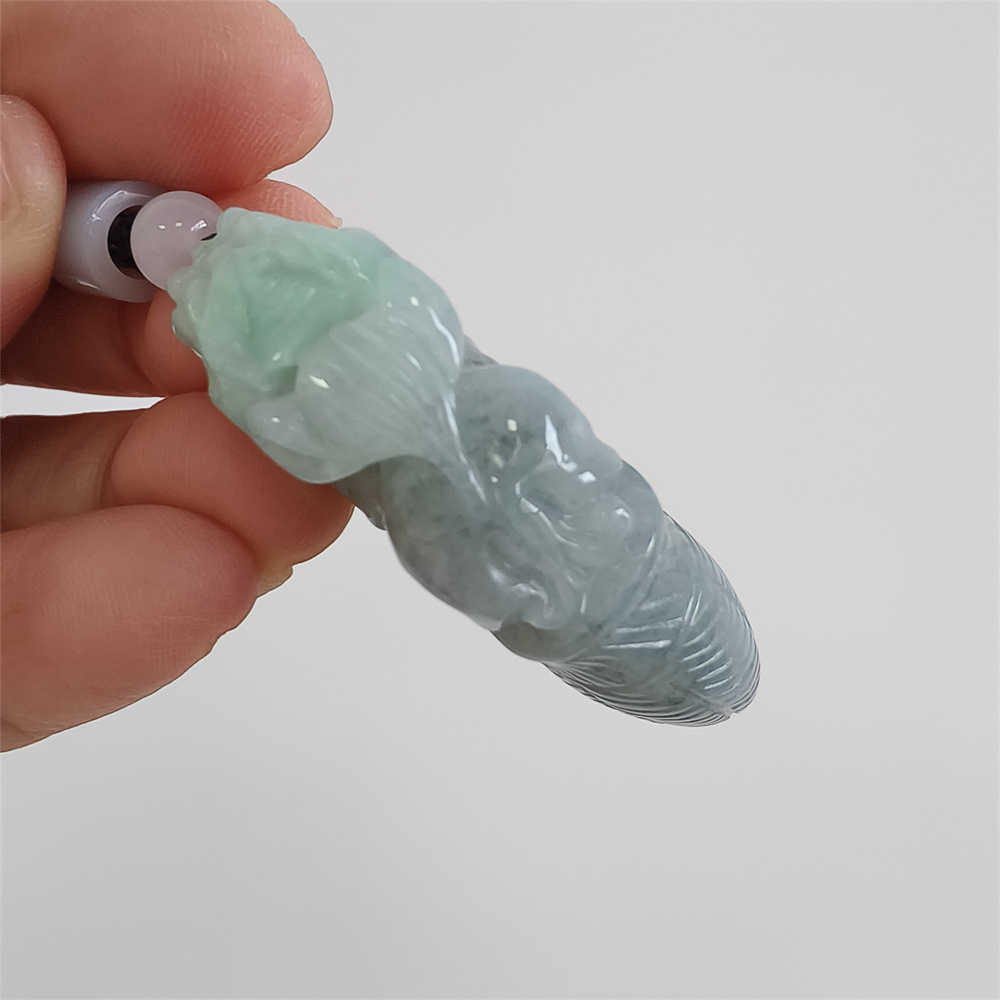 Unique Certificated Natural Type A Untreated 50X24X12mm Green Gray Burmese Jadeite Dragon Tooth Pendant With Qilin Carved,Amulet Pendant Necklace