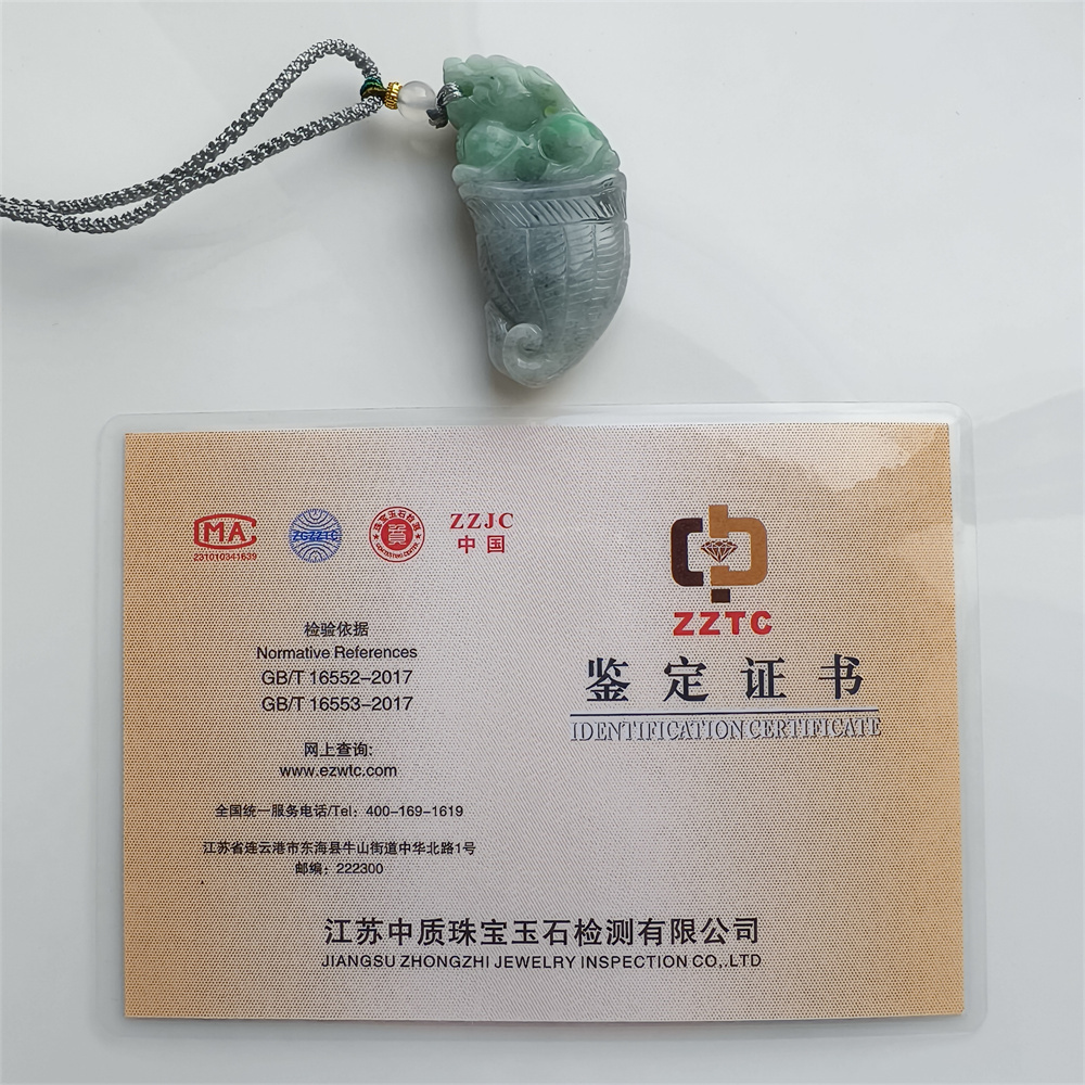 Unique Certificated Natural Type A Untreated 53X25X12mm Green Gray Burmese Jadeite Dragon Tooth Pendant With Qilin Carved,Amulet Pendant Necklace
