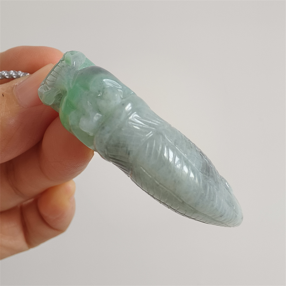 Unique Certificated Natural Type A Untreated 53X25X12mm Green Gray Burmese Jadeite Dragon Tooth Pendant With Qilin Carved,Amulet Pendant Necklace