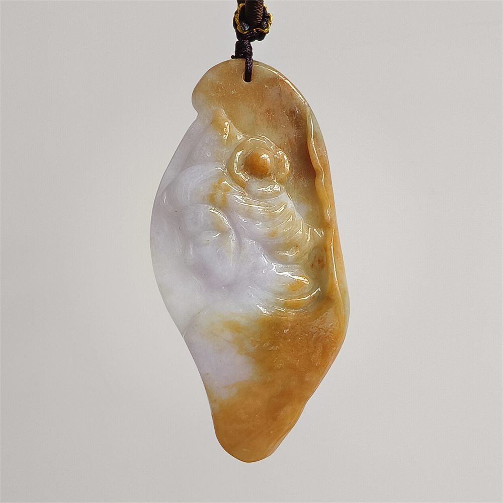 Unique Certificated Natural Hand Carved Yellow Color Heated 64X31X7mm Burmese Jadeite Irregular Pendant With Beauty's Head Carved,Yellow White Jadeite Pendant Necklace