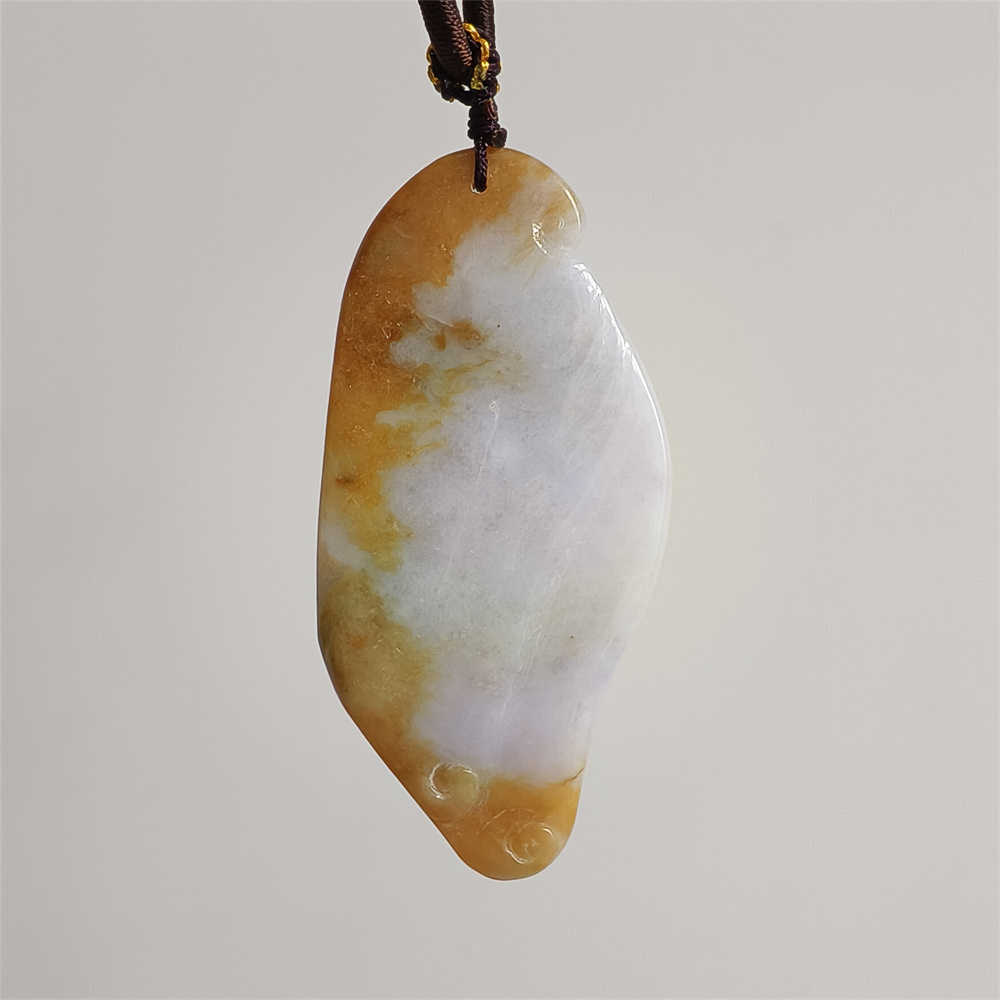 Unique Certificated Natural Hand Carved Yellow Color Heated 64X31X7mm Burmese Jadeite Irregular Pendant With Beauty's Head Carved,Yellow White Jadeite Pendant Necklace