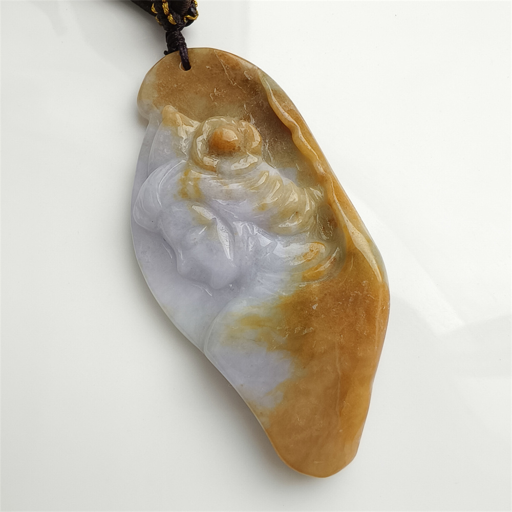 Unique Certificated Natural Hand Carved Yellow Color Heated 64X31X7mm Burmese Jadeite Irregular Pendant With Beauty's Head Carved,Yellow White Jadeite Pendant Necklace