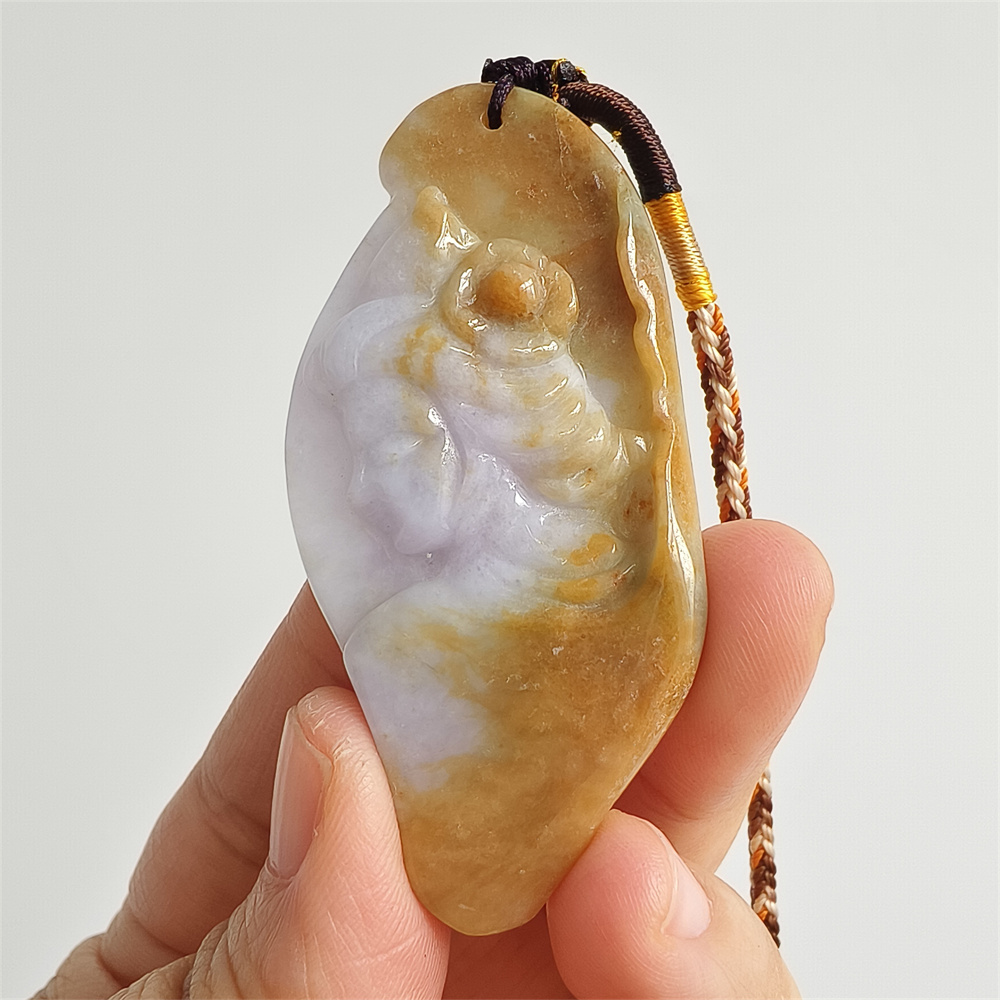 Unique Certificated Natural Hand Carved Yellow Color Heated 64X31X7mm Burmese Jadeite Irregular Pendant With Beauty's Head Carved,Yellow White Jadeite Pendant Necklace