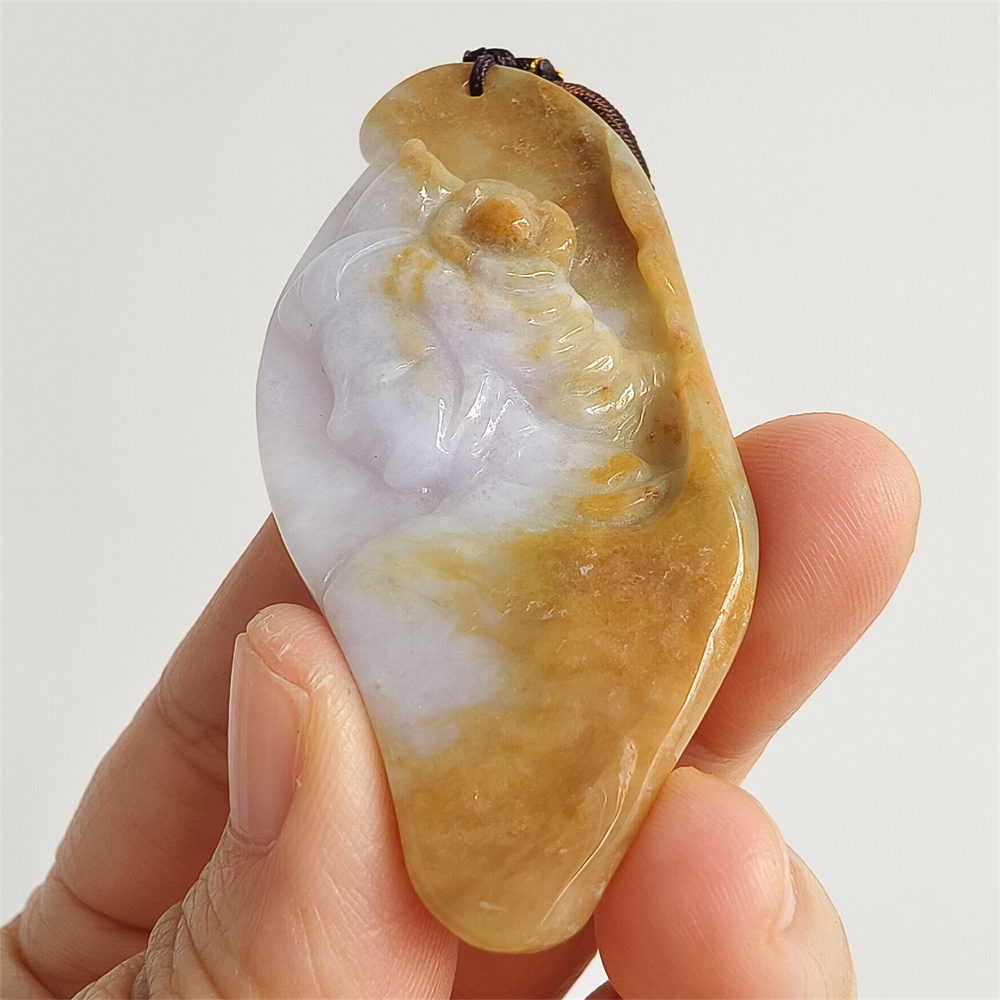 Unique Certificated Natural Hand Carved Yellow Color Heated 64X31X7mm Burmese Jadeite Irregular Pendant With Beauty's Head Carved,Yellow White Jadeite Pendant Necklace