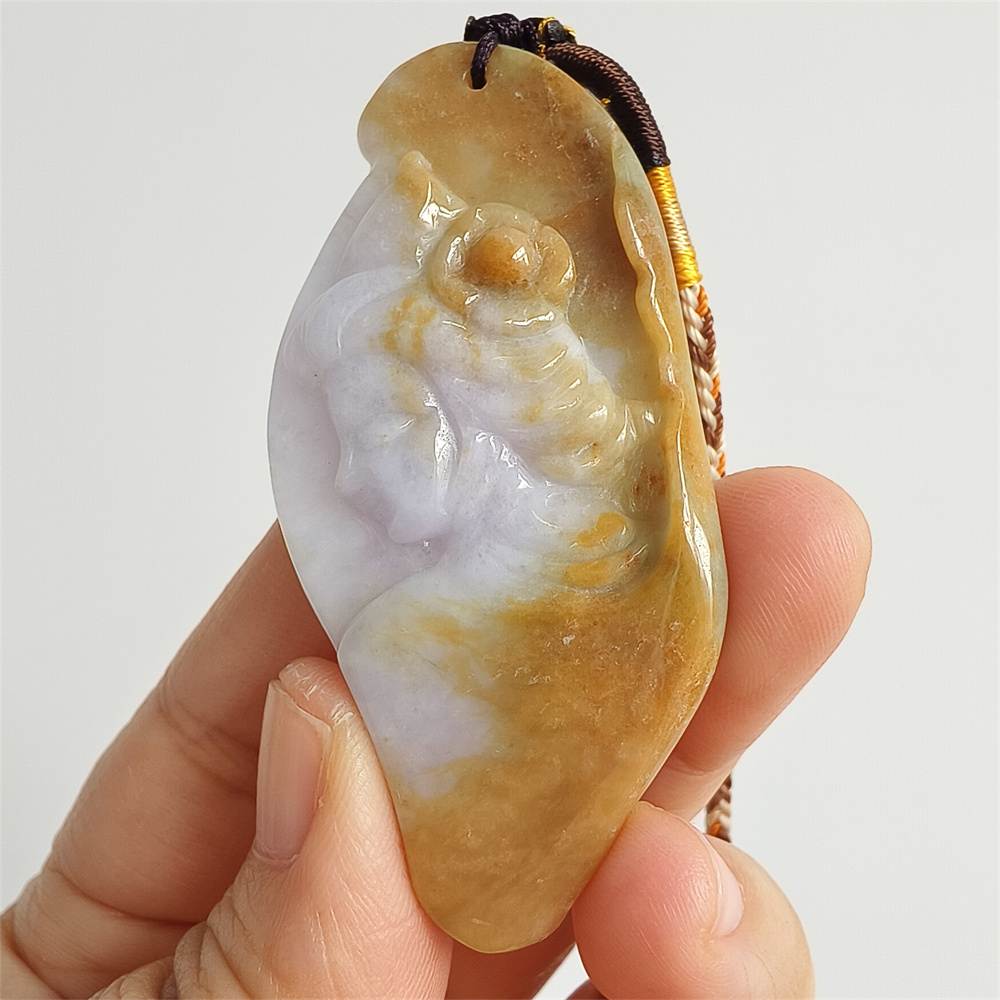 Unique Certificated Natural Hand Carved Yellow Color Heated 64X31X7mm Burmese Jadeite Irregular Pendant With Beauty's Head Carved,Yellow White Jadeite Pendant Necklace