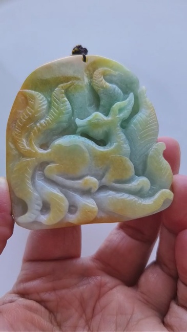 Unique Certificated Natural Hand Carved Yellow Color Heated 65X56X15mm Burmese Jadeite Irregular Pendant With Nine Tailed Fox Carved,Amulet Pendant Necklace