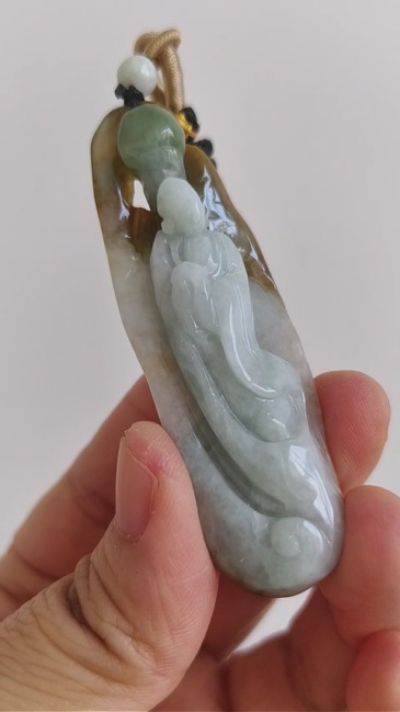 Unique Certificated Natural Type A Untreated 70X24X14mm Green Yellow White Burmese Jadeite Irregular Pendant With 悟道 Carved,Myanmar Jadeite Pendant Necklace